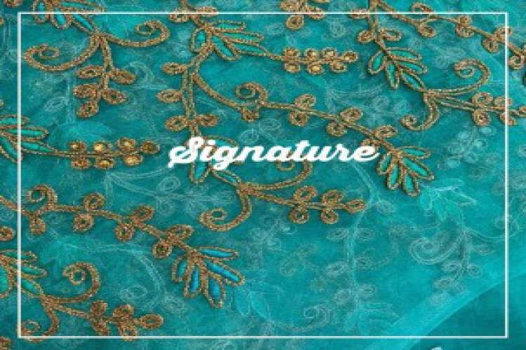 Buy Turquoise Blue Organza Fabric With Stylish Golden Thread 3706899