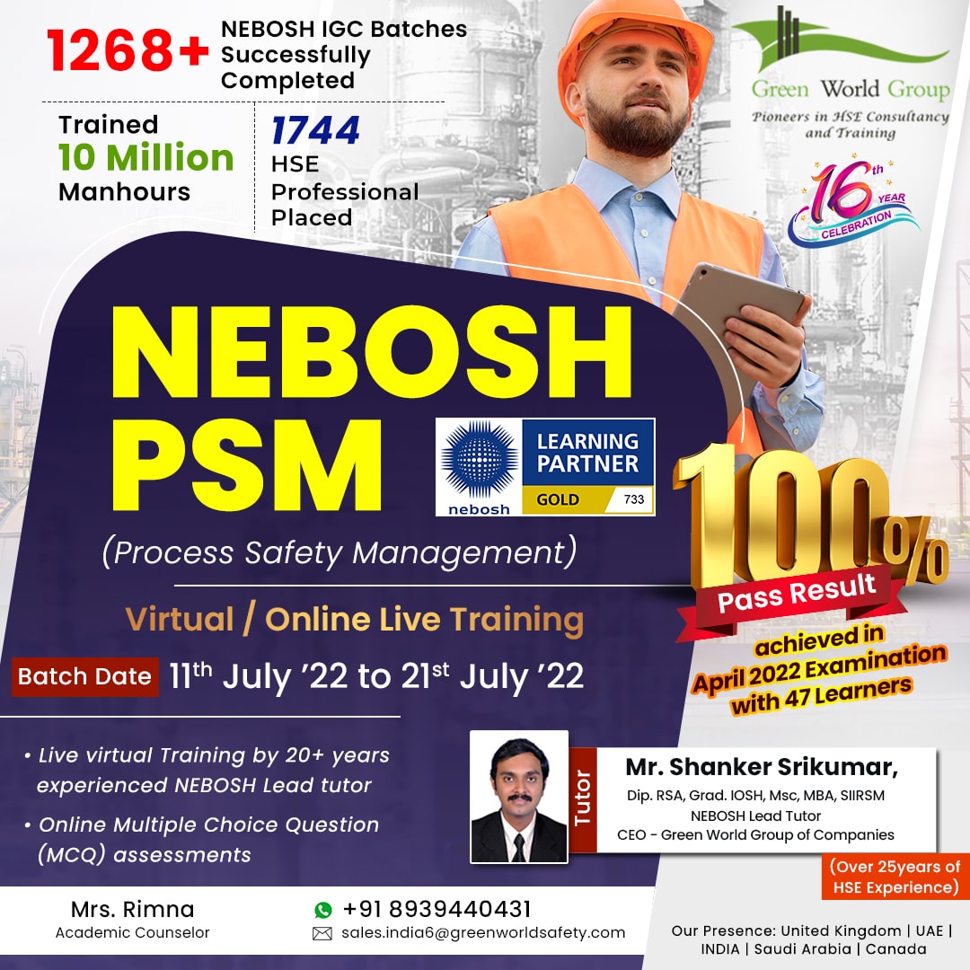 Join Nebosh Process Safety Management Course In Kerala 16560477318