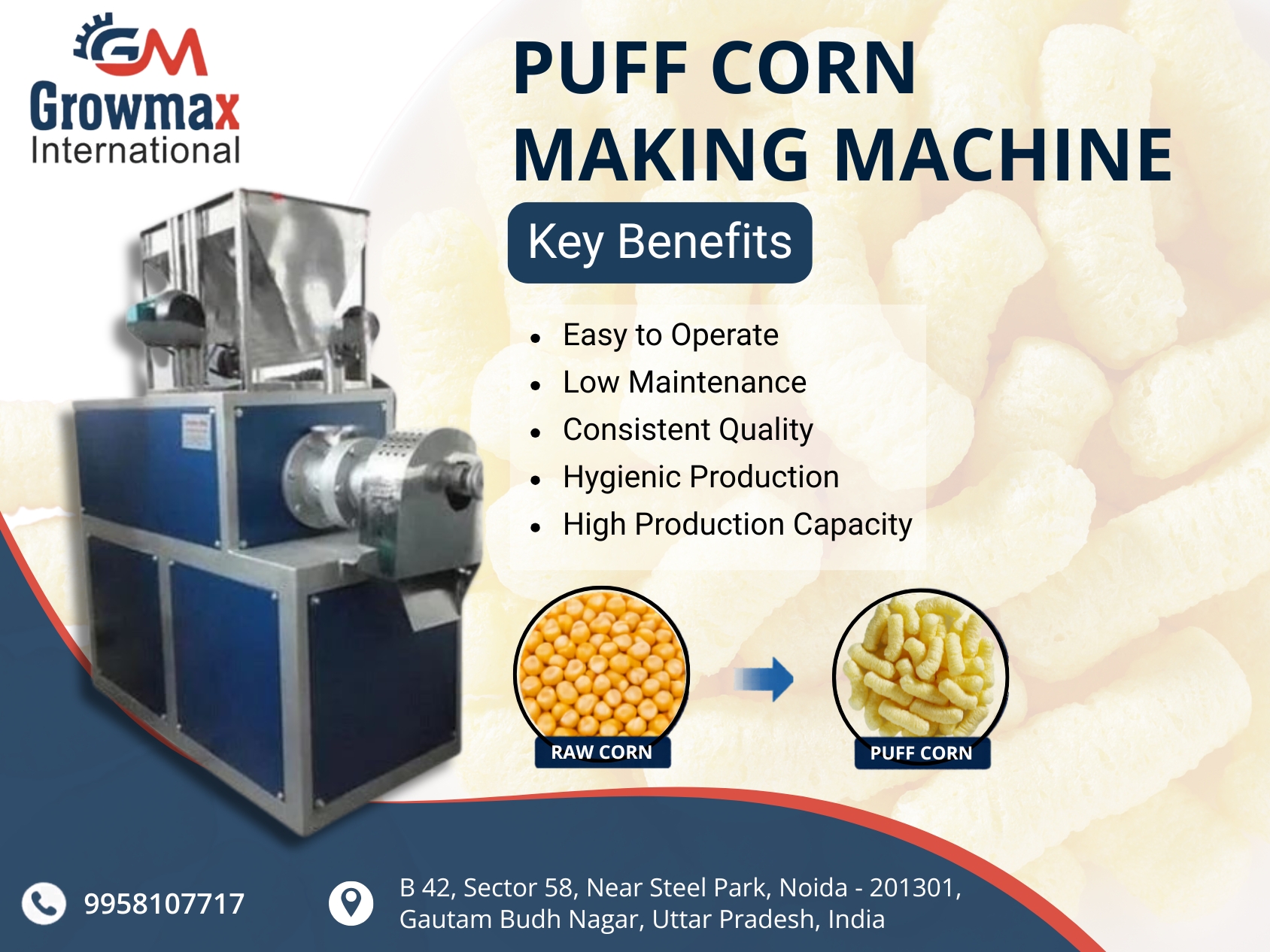 Puff Corn Making Machine For High Output Snack Production 17773787686