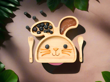 Bamboo suction plates for babies in fun shapes purely mama