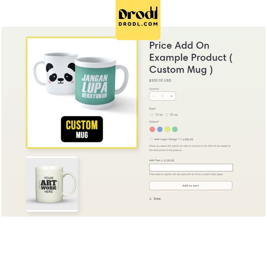 Drodl- personalized product options for your shopify store