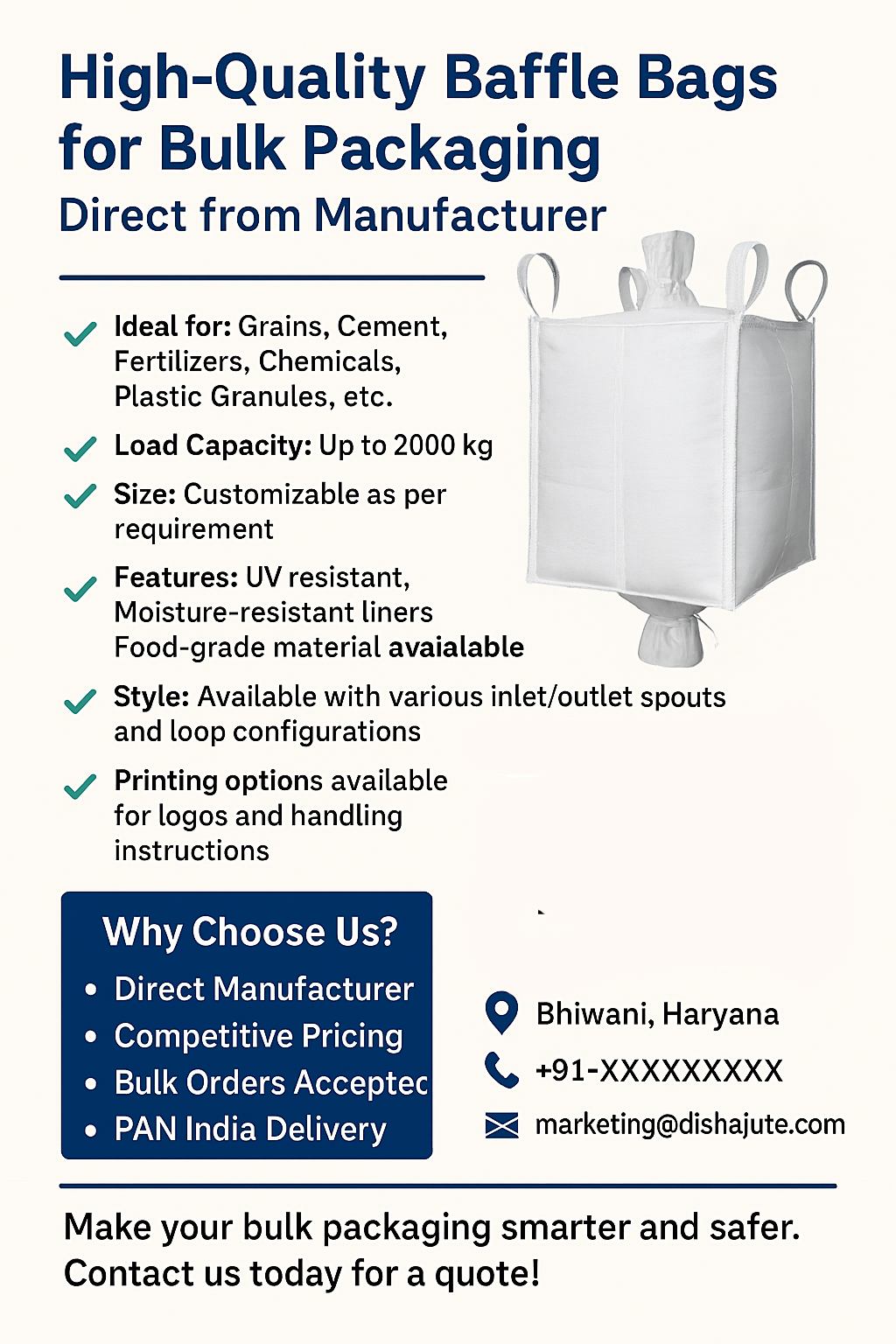 High-quality baffle fibc bags for bulk packaging