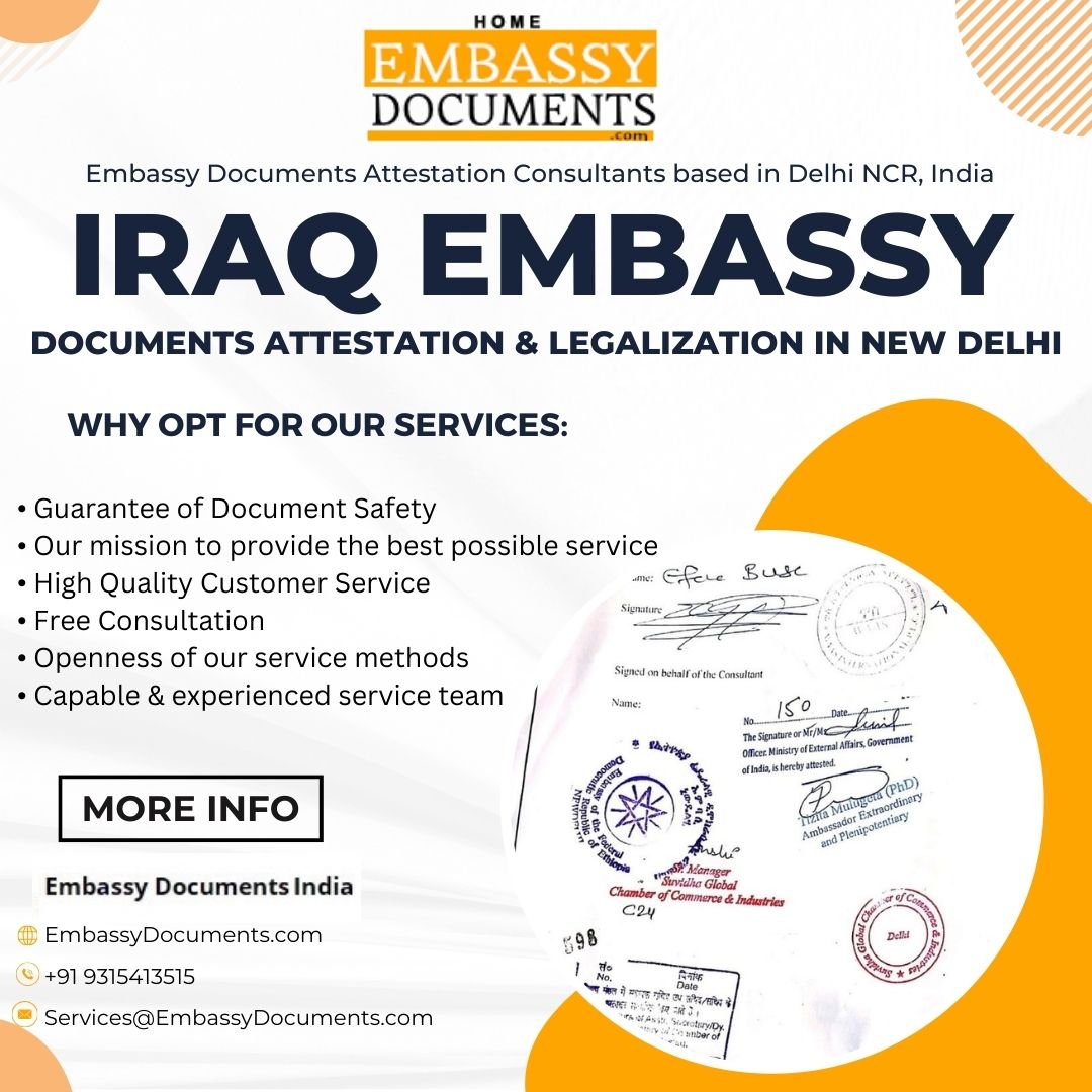 Iraq embassy documents attestation and legalization in new delhi