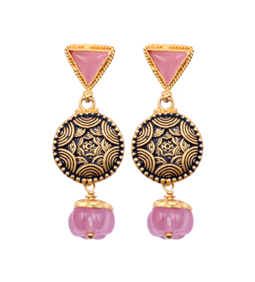 Pink Monalisa Flower hanging stone Earrings