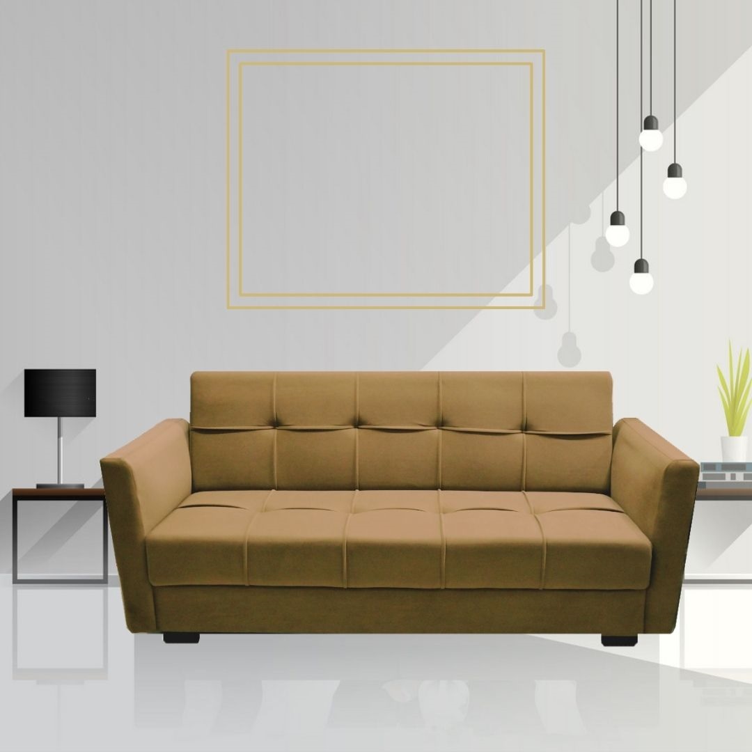 Premium satin rich beige best comfort fabric three seater sofa